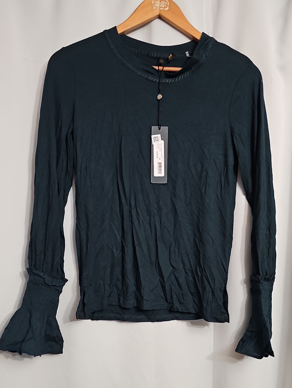 Alix Ruffle Cuff Top Bell Long Sleeve Color Pine Green Size XS NWT Kobi Halperin
